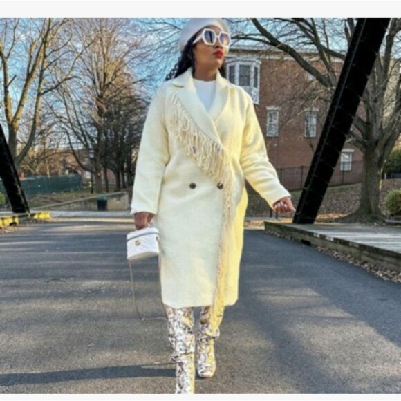 Future Collective X Reese Cream 2X NWT Notched Double Breasted Fringe Coat - Picture 1 of 8